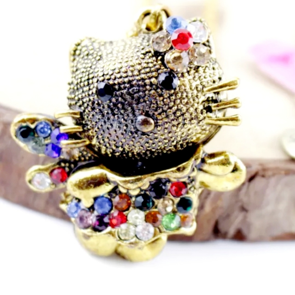 New retro style multicolor crystal flower fairy Hello Kitty necklace